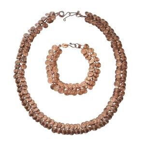 Vintage Mid-Century Modernist Copper Spiral Necklace & Bracelet Set